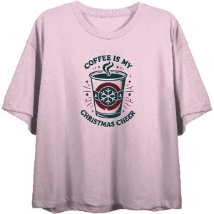 Coffee Is My Christmas Cheer Women's Crew Neck Short Sleeve Crop Tee - 1 of 2