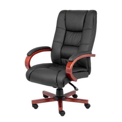 Elegant High-Back Executive Swivel Chair with Wood Accents, Black