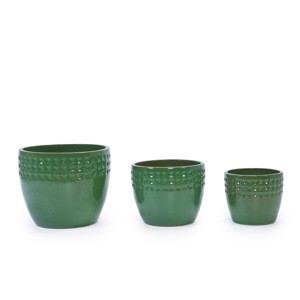SEVOBAL Planters 3-Piece Modern Ceramic Glossy Flower Pots, Frost-Resistant with Drainage Holes for Indoor, Outdoor, Green, 19.7"*19.7"*17.8" - 1 of 4