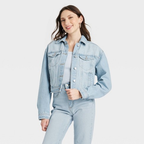 Women's Cropped Denim Trucker Jacket - Wild Fable™ Light Wash Xl