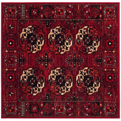 Vintage Hamadan 6'7" Square Plush Red Synthetic Area Rug