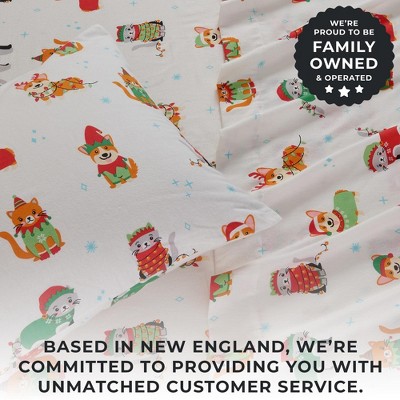Queen Size Dog Cat Christmas Cotton Flannel Sheet Set