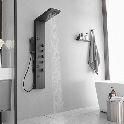 Matte Black 47'' Shower Panel with Rainfall and Waterfall Head