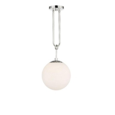 Becker Mid-Century Warm Brass Globe Pendant with White Glass