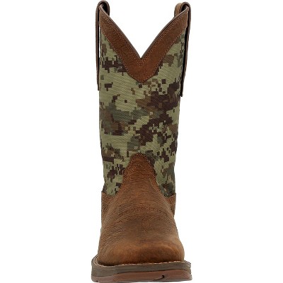 Men's 12" Dark Brown Green Digi Camo Leather Western Boot
