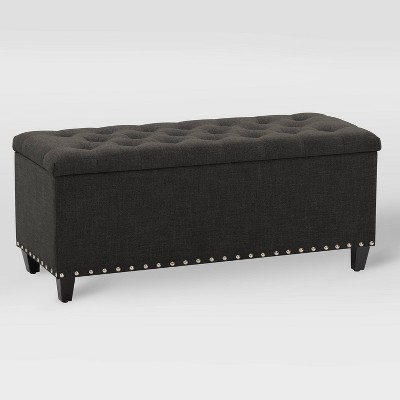 Boston Tufted Fabric Storage Ottoman Dark Gray - CorLiving