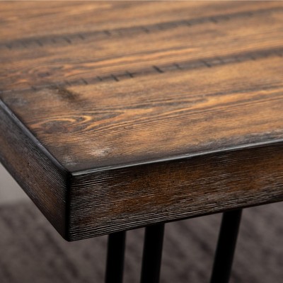 Aryven Industrial 7-Piece Dining Set with Rustic Dark Pine Table and Brown Faux Leather Chairs