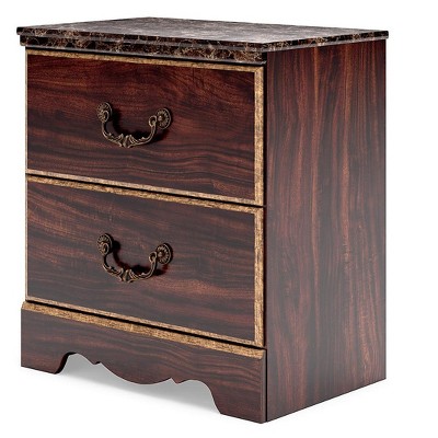 Dark Brown Traditional 2-Drawer Nightstand with USB Port