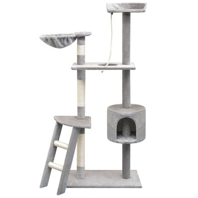 vidaXL Cat Tree Grey Wooden frame Large Cat Tree Rectangular Modern