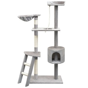 vidaXL Cat Tree Grey Wooden frame Large Cat Tree Rectangular Modern - 1 of 4