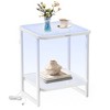 Cloud White & Pearl White End Table - 2 - Tier Side Table with LED Lights. Modern Nightstand with Frosted Glass and Bottom Shelf for Bedroom - 2 of 4