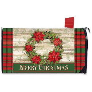 Briarwood Lane Mailbox Cover  - Standard Size - Poinsettia Wreath Christmas For Christmas Mailbox Cover - 1 of 3