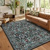 Washable Kitchen Runner Rug, Black Non-Slip Vintage Floral Print, Stain-Resistant Low Pile Accent Carpet for Bedroom, Laundry, Bathroom - 2 of 4