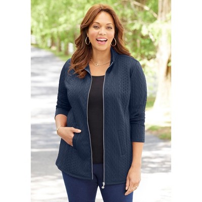 Catherines Women's Plus Size Zip-Front Cable Jacket