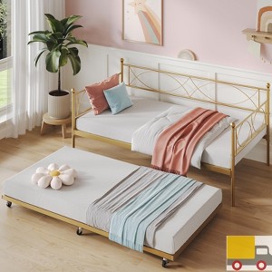 Jojoka Twin Metal Daybed with Pull-Out Trundle | Durable Steel Frame with Headboard | Space-Saving Sofa Bed for Bedroom or Guest Room - 1 of 4