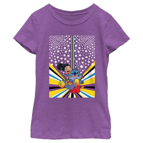Girl's Lilo & Stitch Friends On Bike Poster T-shirt - Purple Berry - X  Small : Target
