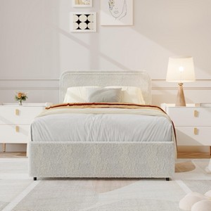 GustoWave Boucle Upholstered Bed Frame, 2 Storage Drawers - 1 of 4