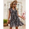 Women's Babydoll Mini Dress Summer V Neck Sleeveless Flutter Sleeve Boho Floral Flowy Shift Short Dress - 2 of 4