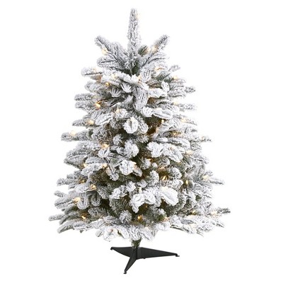 Nearly Natural 3’ Flocked North Carolina Fir Prelit Artificial Christmas Tree