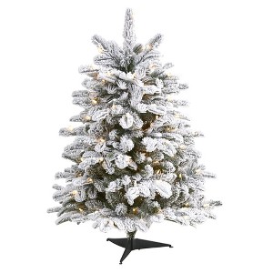 Nearly Natural 3’ Flocked North Carolina Fir Prelit Artificial Christmas Tree - 1 of 1