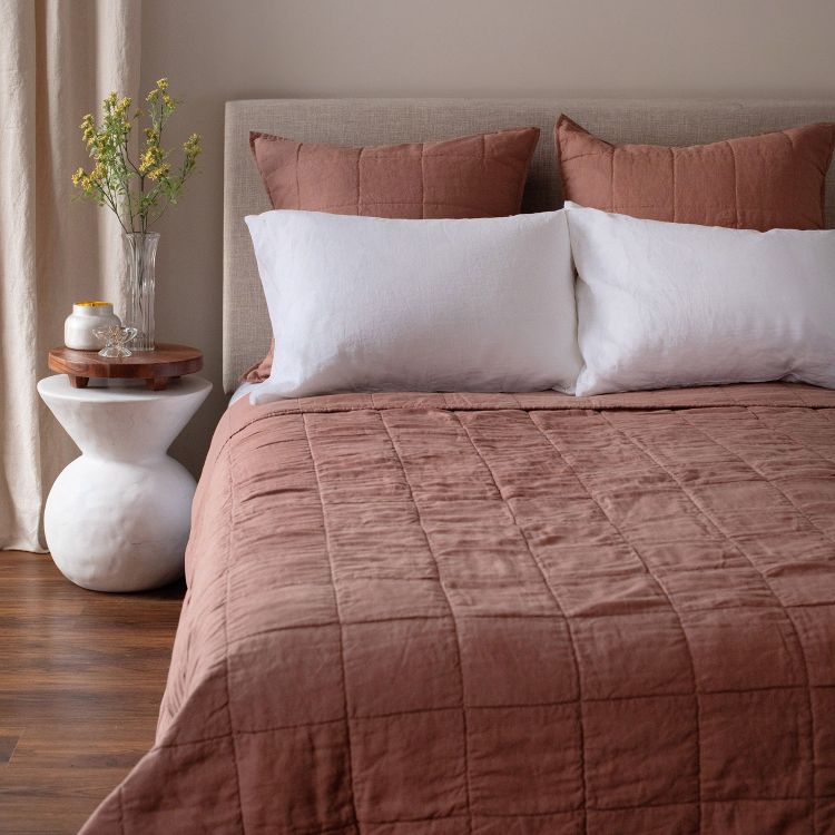 French Linen Box Stitch Quilt | BOKSER HOME, 1 of 8