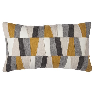 Yellow Gray Felt Patches Lumbar Pillow 20 X11 Room