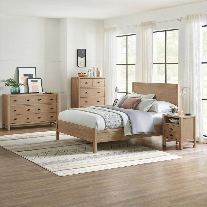 5pc Arden Wood Bedroom Set with Two 2 Drawer Nightstands Light Driftwood - Alaterre Furniture, 2 of 15