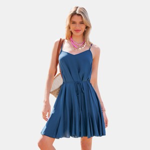 Women's Elegant Navy Satin Slip Dress for Beach Getaways - Cupshe - 1 of 4