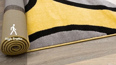 Yellow and Gray Abstract Circles Runner Rug