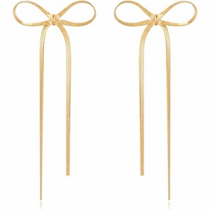Gold Silver Bow Drop Earrings for Women Long Tassel Chain Bow Earrings Ribbon Bowknot Dangle Earrings Jewelry Gifts - 1 of 4