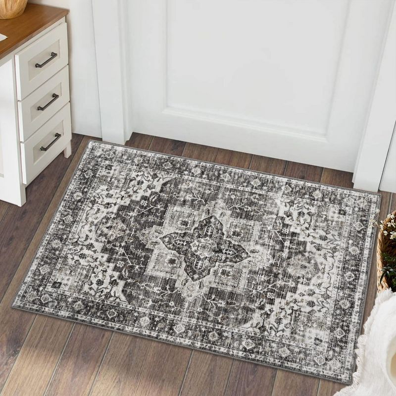 Washable Rug Vintage Medallion Area Rugs Non-Shedding Floor Mat Throw Carpet for Living Room Bedroom, 2' x 3' Gray, 2 of 9