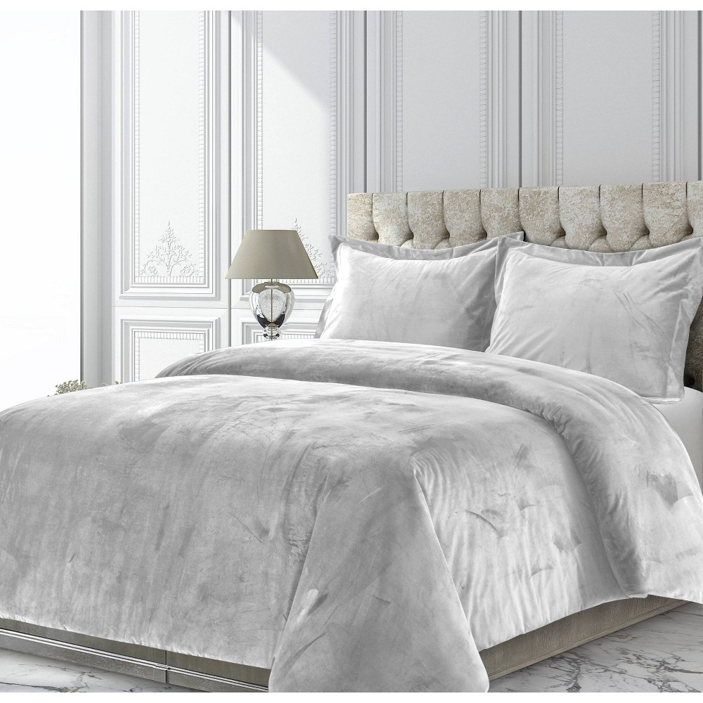 Photos - Bed Linen 3pc King Venice Velvet Oversized Solid Duet Set Silver Gray - Tribeca Livi