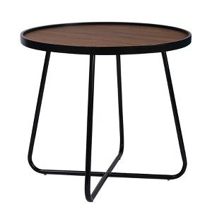 HomeRoots 24" Black Wood And Metal Round Cross Legs Coffee Table - 1 of 4