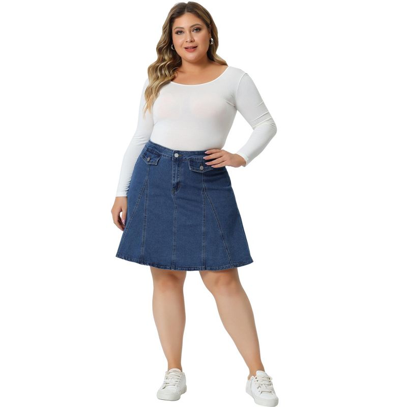 Agnes Orinda Women's Plus Size Denim Casual Spring Trendy Mini A-Line Skirts, 3 of 6