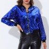INSPIRE CHIC Women's Party Sequin Sparkle Long Sleeve Cropped Length Zipper Bomber Jacket - 2 of 4