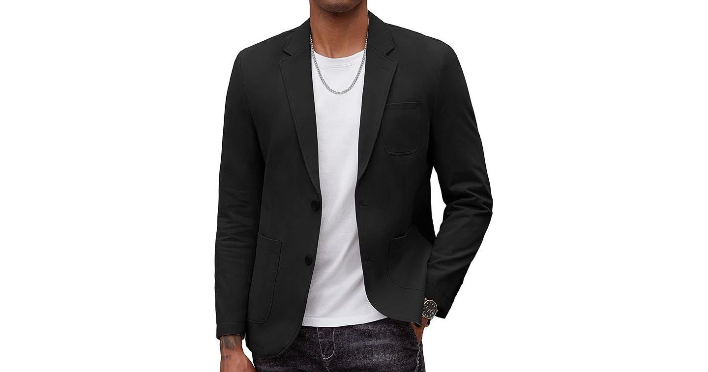 Мужской пиджак COOFANDY Smart Wash Blazer Regular Fit Cotton Sport Coat Casual Suit Jacket Black, цвет: Чёрный — фото 1