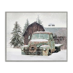 Stupell Industries Winter Rural Vintage Truck & Barn Framed Giclee Art, Gray, 14" x 11" - 1 of 4