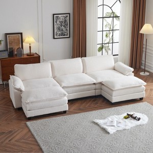 Karl Home |120 in. W Pillow Top Arm Double-layer Cushion Chenille Sofa in Off-White With Ottoman - 1 of 1
