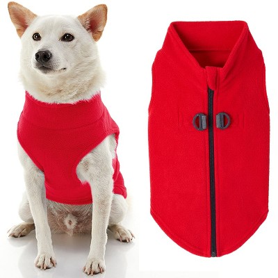 Gooby Zip Up Fleece Vest, Fleece Jacket Sweater with Zipper Closure and Leash Ring, Red, Large