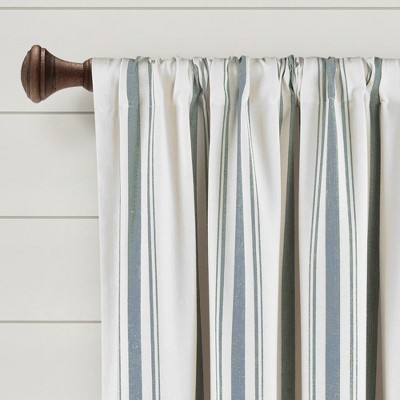 Blue and White Cotton Blend Striped Rod Pocket Window Panels