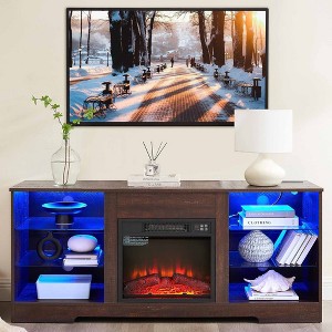 QingMoon TV Stand with Electric Fireplace, Entertainment Center with LED Lights and USB Charging Outlet, Media Console Table for Living Room - 1 of 4