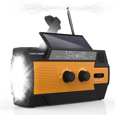FosPower Solar Hand Crank Radio for IPX3 Weather Emergency Radio with AM/FM/WB Flashlight, Reading Lamp, SOS Alarm, Motion Sensor, 4000mAh Power Bank