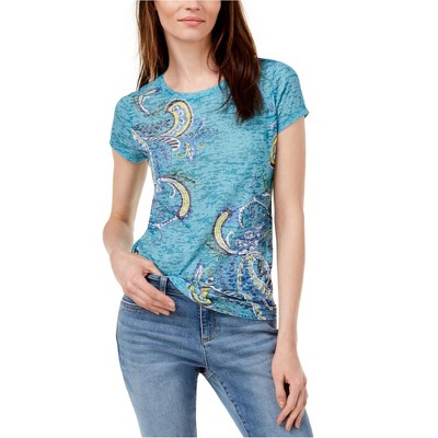 I.N.C International Concepts Womens Embellished Graphic T-Shirt, Blue, Medium