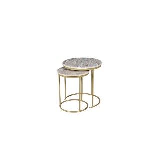 16" Marble Nesting Coffee Table Set of 2 with Golden Metal Legs, Space-Saving Modern Design for Living Room or Apartment - 1 of 4