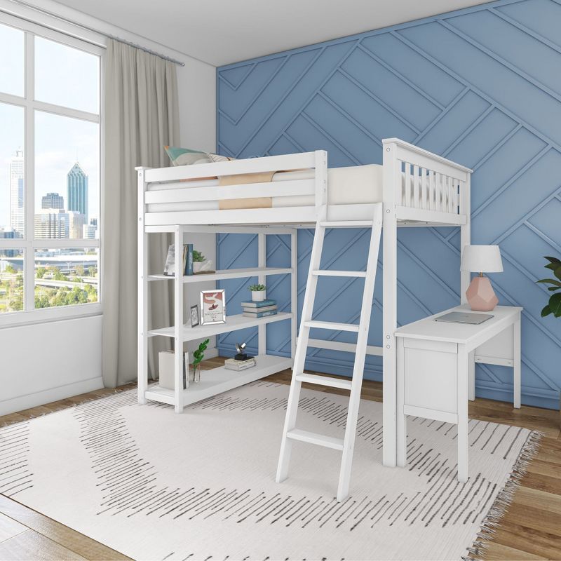 Max & Lily Full Size High Loft Bed with Desk, Ladder and Bookcase, Solid Wood Frame, Space Saving, 400 lbs Weight Capacity, Easy Assembly, 2 of 4