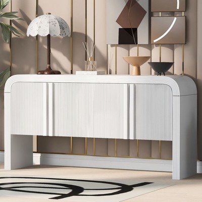 CAVINAS Modern 4-Doors Entryway Sideboard Cabinet with Curved Design,Wooden Buffet Cabinet with Storage for Kitchen,Dining Room