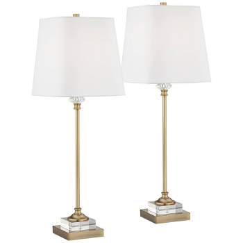 Regency Hill Julia 29 1/2" Tall Skinny Buffet Traditional End Table Lamps Set of 2 Gold Clear Crystal Metal Living Room Bedroom Bedside White Shade