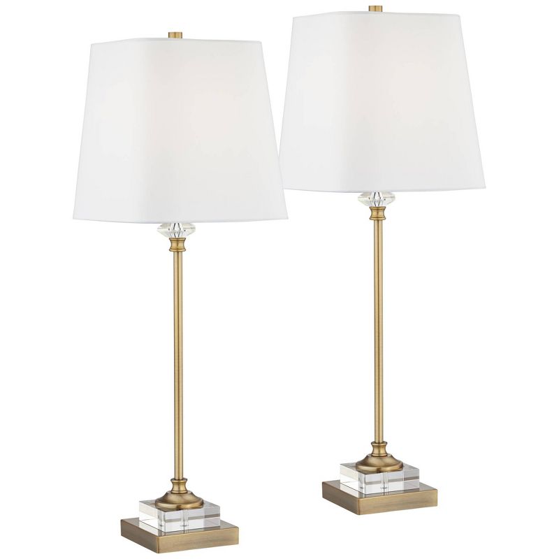 Regency Hill Julia 29 1/2" Tall Skinny Buffet Traditional End Table Lamps Set of 2 Gold Clear Crystal Metal Living Room Bedroom Bedside White Shade, 1 of 10