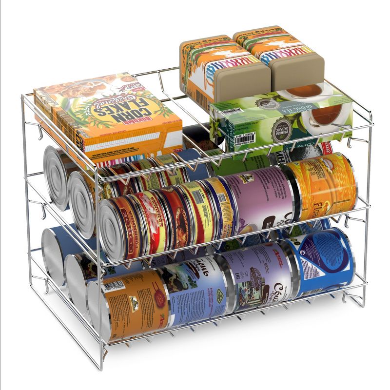 Hastings Home 3-Tier Can Dispenser Organizer Rack - Storage Accessory for Kitchen Pantry, Countertops, and Cabinets - Chrome, 1 of 7