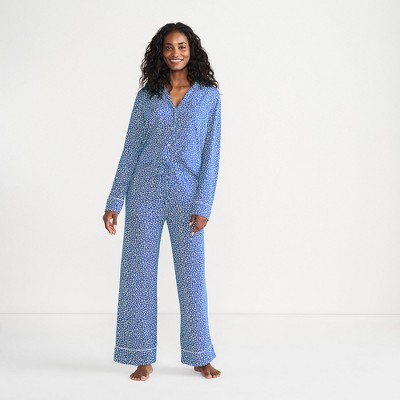 Lands' End Women's Cooling 2 Piece Pajama Set - Long Sleeve Top and Pants